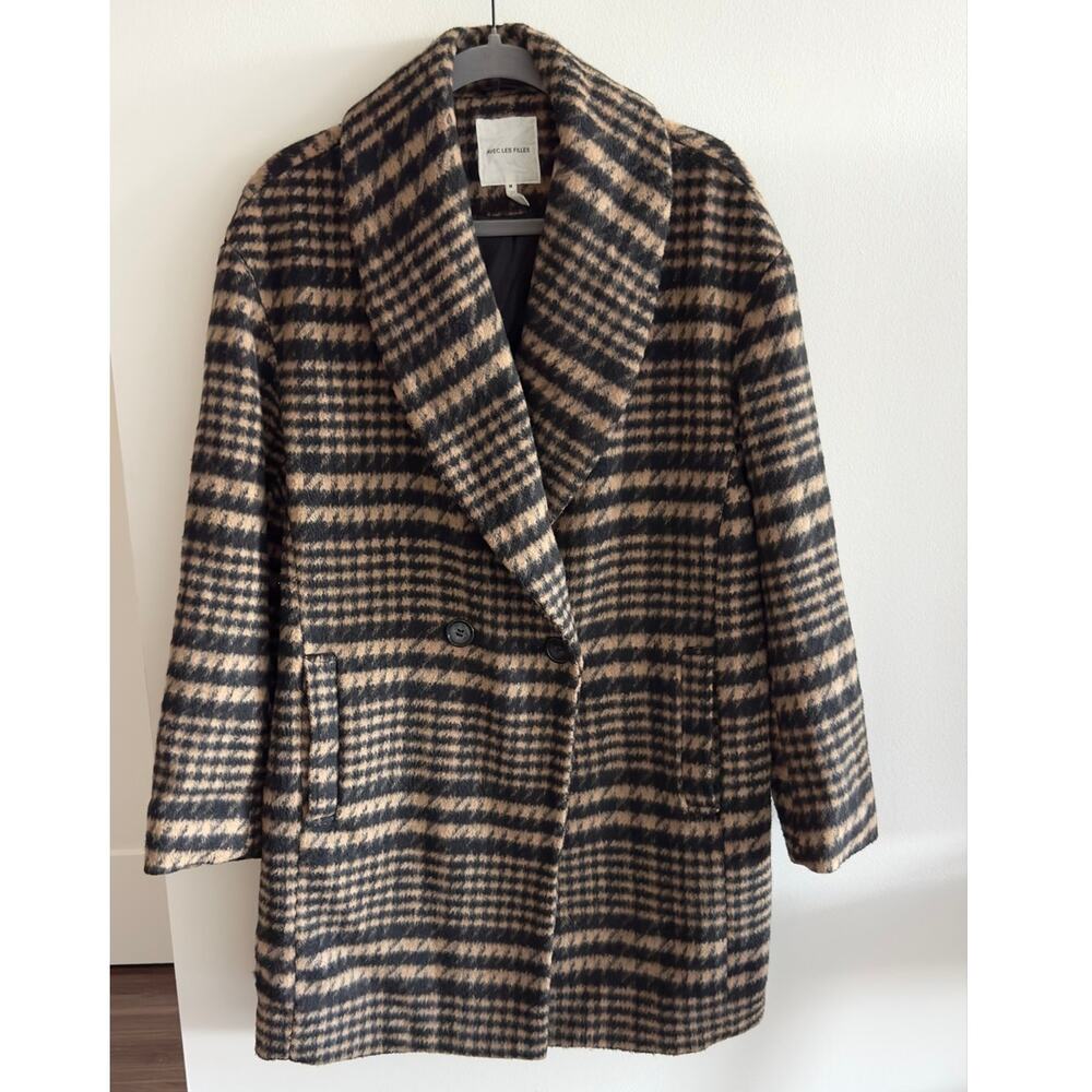 Avec Les Filles - Women's Oversized Houndstooth Wool Blend Shawl Collar Coat